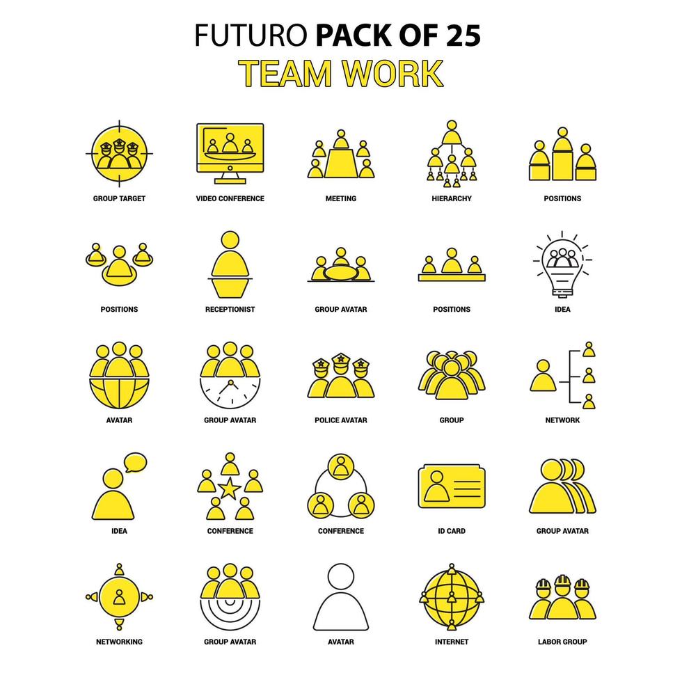 Team Work Icon Set Yellow Futuro Latest Design icon Pack vector