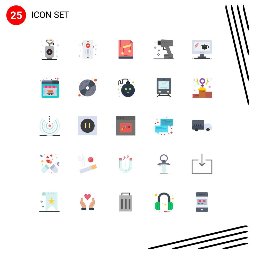 Modern Set of 25 Flat Colors and symbols such as graduation education computer tool drill Editable Vector Design Elements
