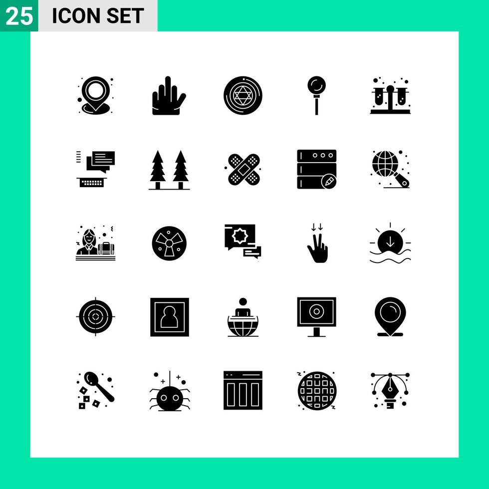 Solid Glyph Pack of 25 Universal Symbols of test lollipop circle gastronomy cooking Editable Vector Design Elements