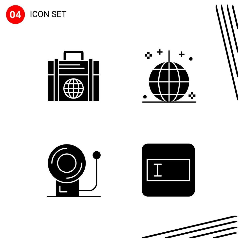 Collection of 4 Vector Icons in solid style Pixle Perfect Glyph Symbols for Web and Mobile Solid Icon Signs on White Background 4 Icons Creative Black Icon vector background