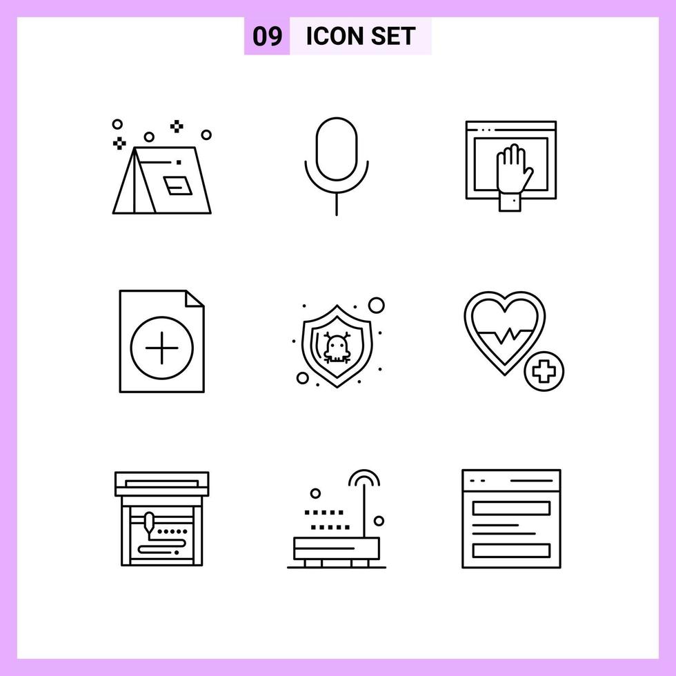 9 Icons in Line Style Outline Symbols on White Background Creative Vector Signs for Web mobile and Print Creative Black Icon vector background