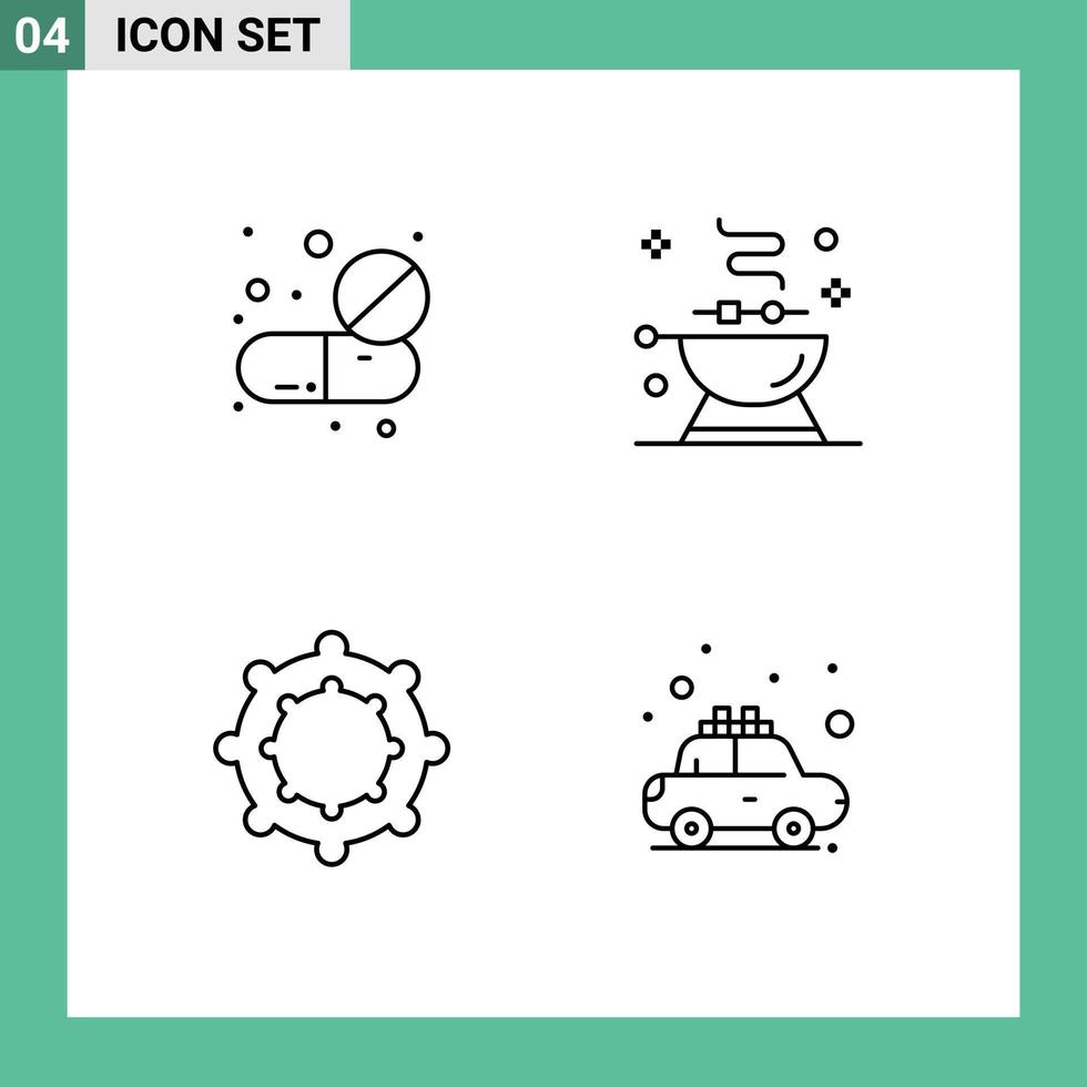 Pack of 4 Modern Filledline Flat Colors Signs and Symbols for Web Print Media such as capsule baby pills bbq car Editable Vector Design Elements