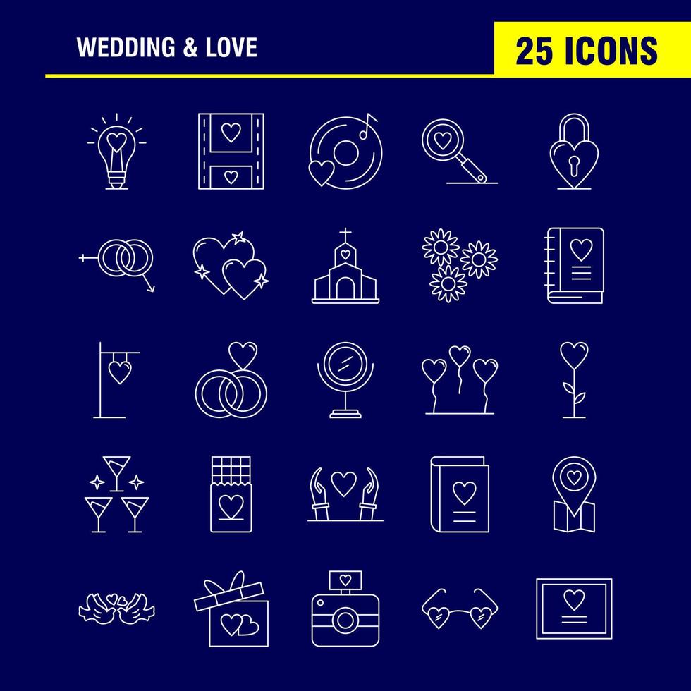 Wedding And Love Line Icons Set For Infographics Mobile UXUI Kit And Print Design Include Bulb Idea Love Heart Wedding Movies Video Love Icon Set Vector