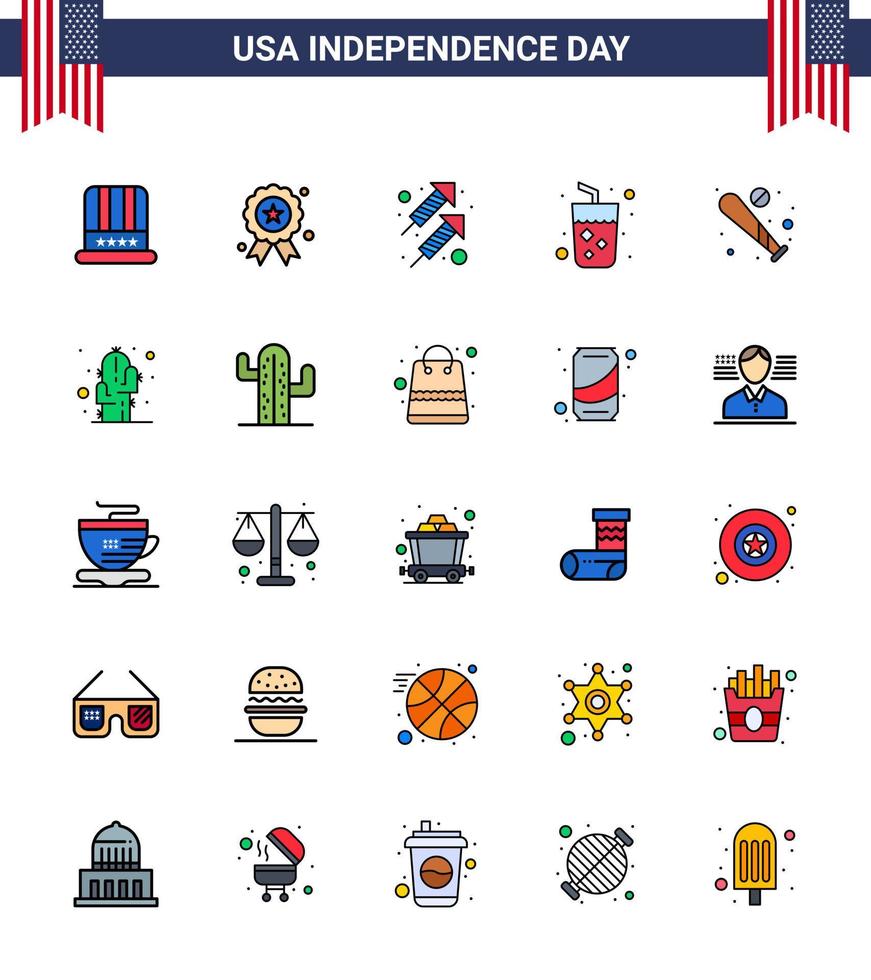 25 Creative USA Icons Modern Independence Signs and 4th July Symbols of baseball wine celebration juice alcohol Editable USA Day Vector Design Elements