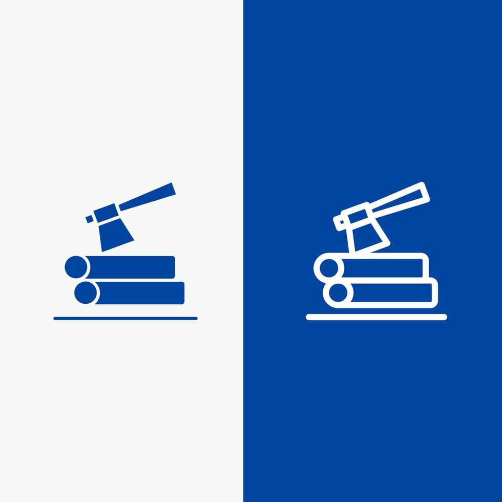 Ax Log Timber Wood Line and Glyph Solid icon Blue banner Line and Glyph Solid icon Blue banner vector