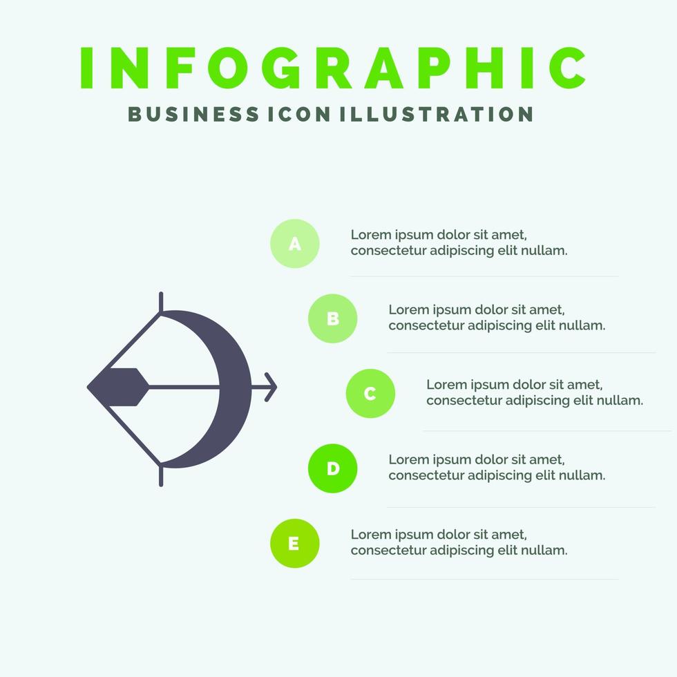 objetivo tiro con arco flecha arco disparar sólido icono infografía 5 pasos presentación antecedentes vector