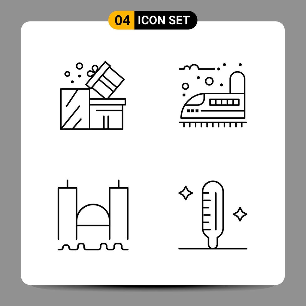 4 Black Icon Pack Outline Symbols Signs for Responsive designs on white background 4 Icons Set Creative Black Icon vector background