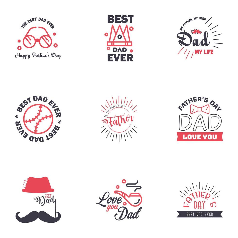 Happy Fathers Day vector hand lettering 9 Black and Pink Calligraphy illustration for greeting card festival poster etc Editable Vector Design Elements