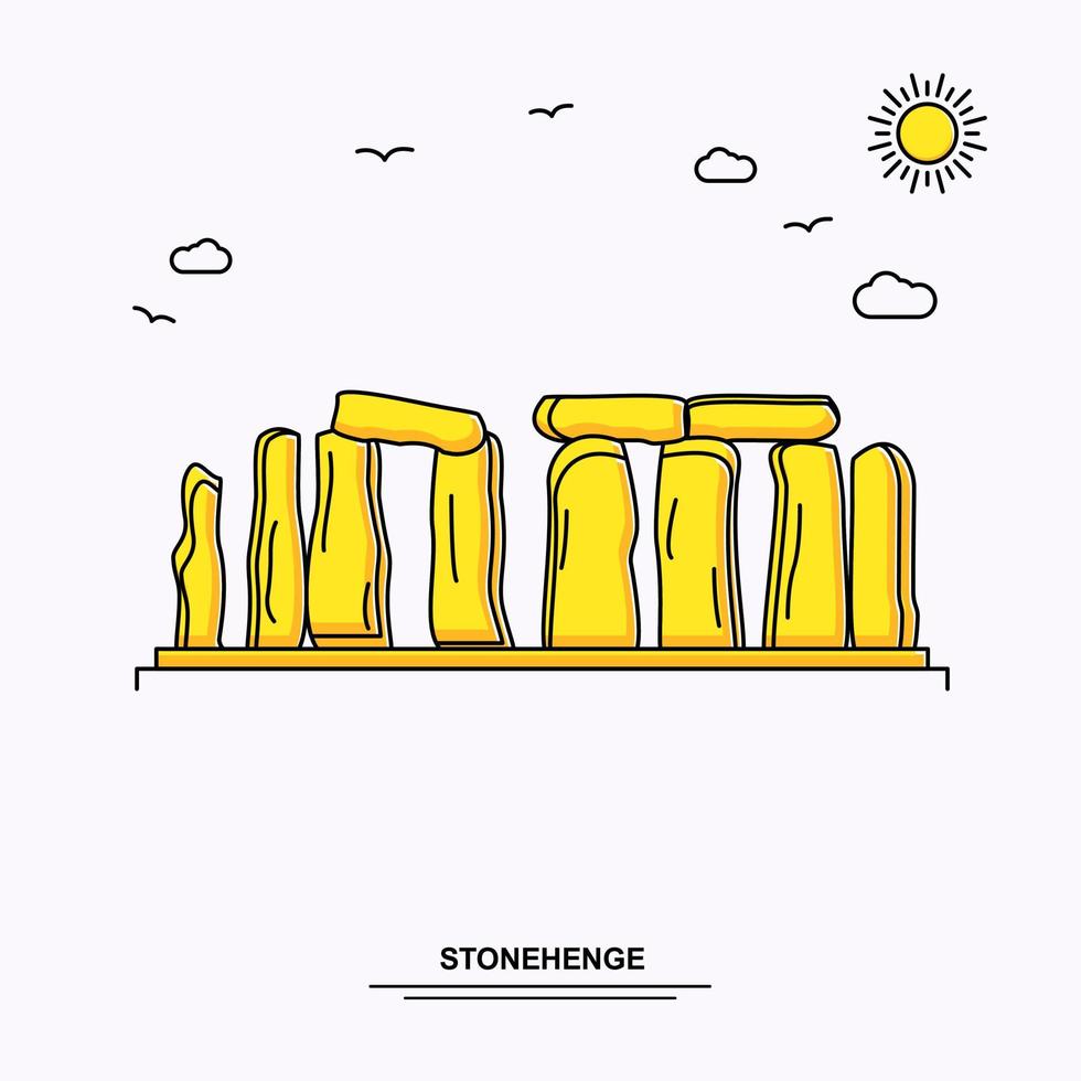 STONEHENGE Monument Poster Template World Travel Yellow illustration Background in Line Style with beauture nature Scene vector