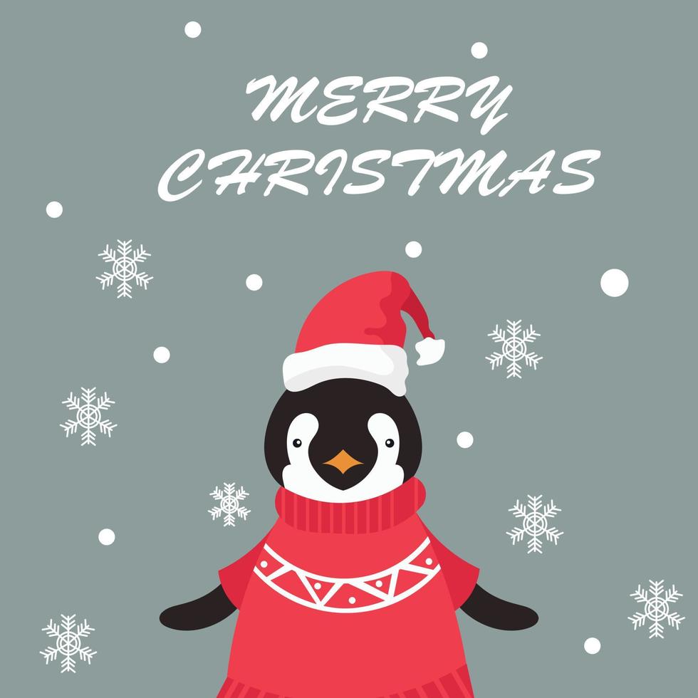 Merry Christmas  greeting card with cute penguin cartoon character vector