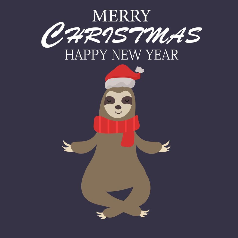 Merry Christmas card with cute sloth. vector