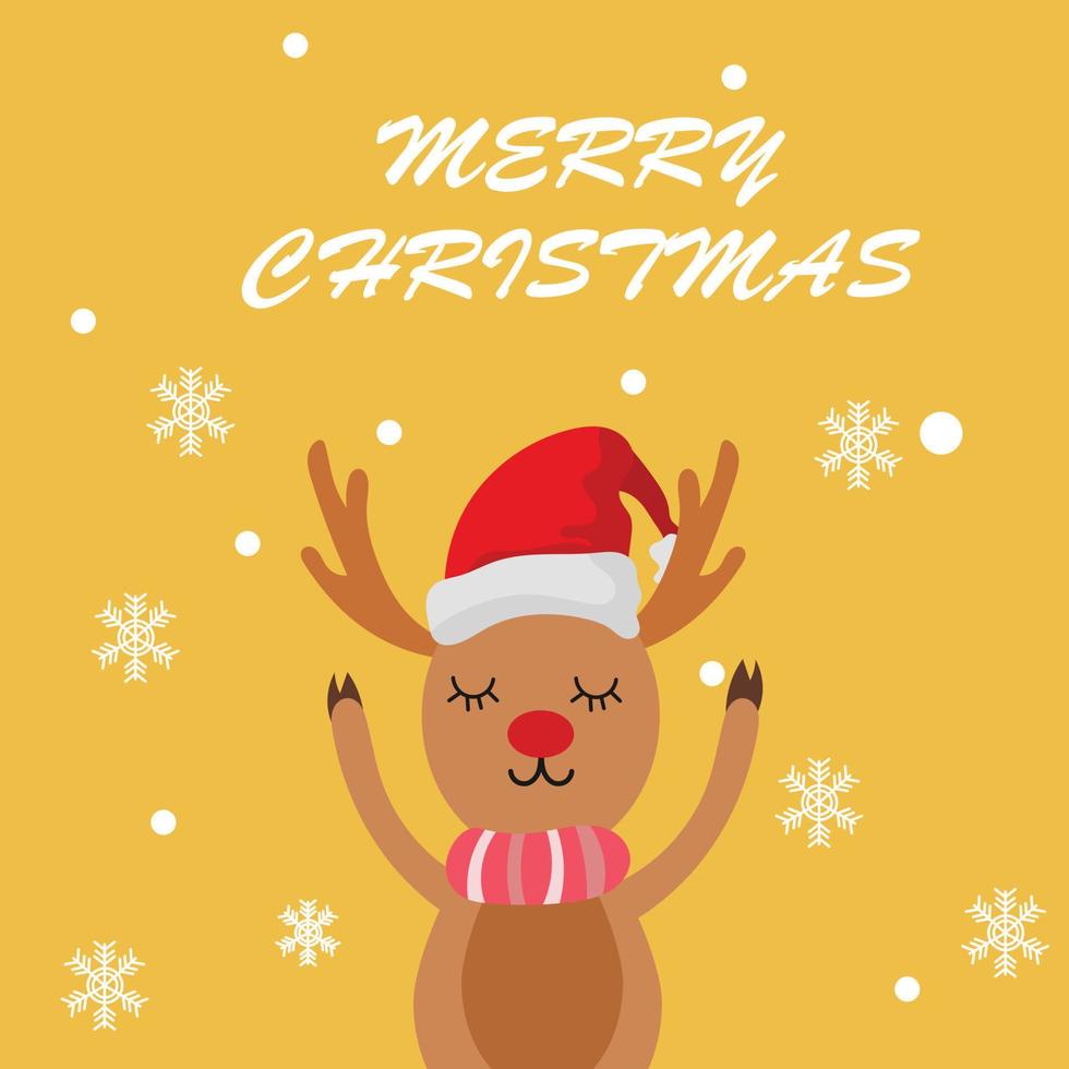 Merry Christmas  greeting card with cute  reindeer cartoon character vector