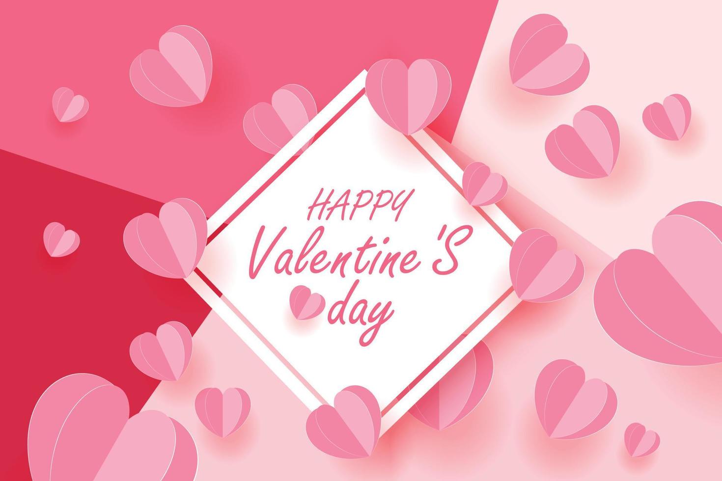 Valentines day background. Vector illustration. pink paper hearts with white frame.