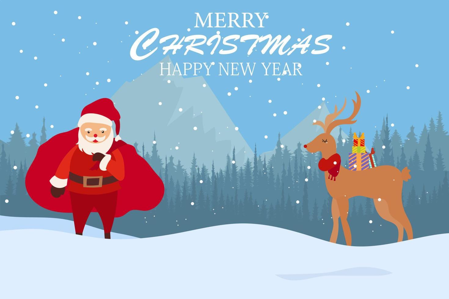 Merry Christmas and happy new year with cute Santa Claus and , Deer, cartoon character vector. vector