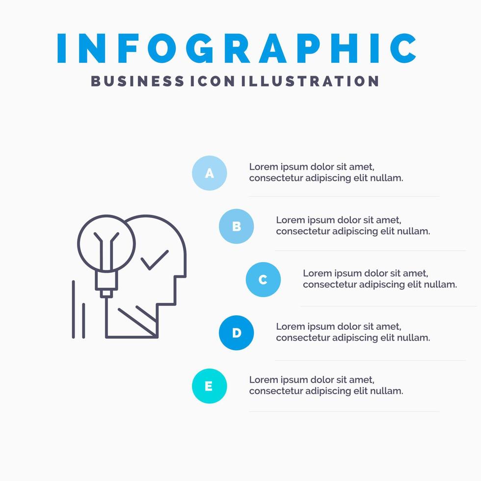 Creative Brain Idea Light bulb Mind Personal Power Success Line icon with 5 steps presentation infographics Background vector