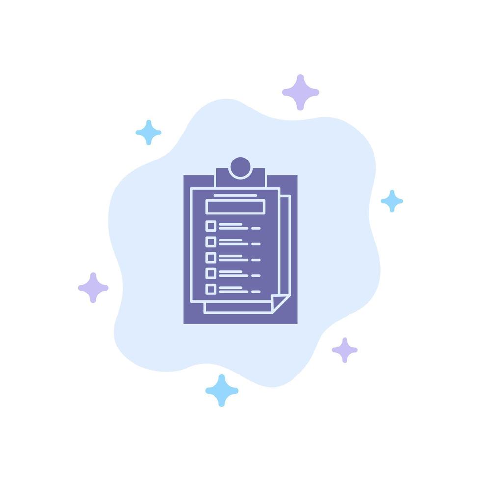 icono de archivo de informe de presentación de tarjeta azul sobre fondo de nube abstracta vector