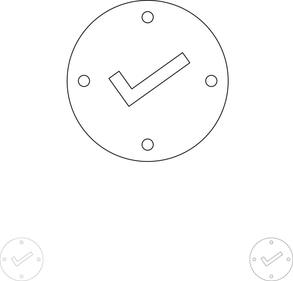 Open Tick Approved Check Bold and thin black line icon set vector