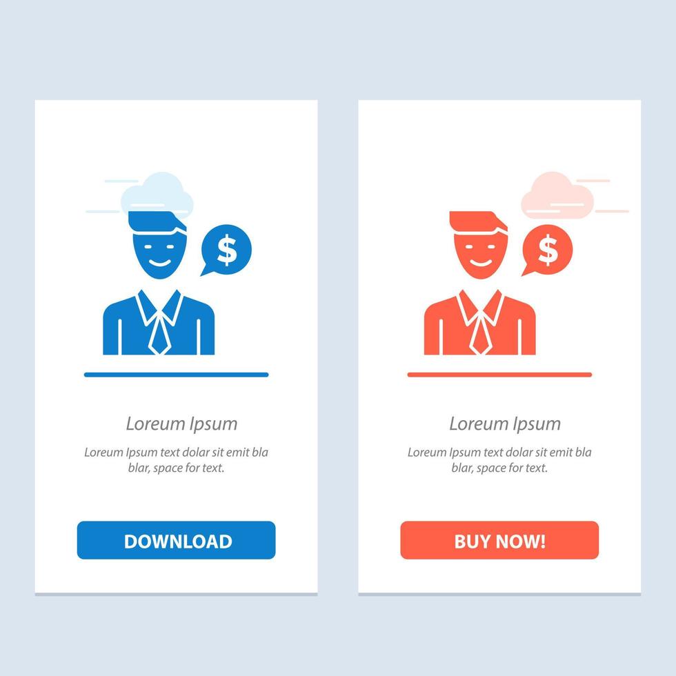 Man Work Job Dollar  Blue and Red Download and Buy Now web Widget Card Template vector