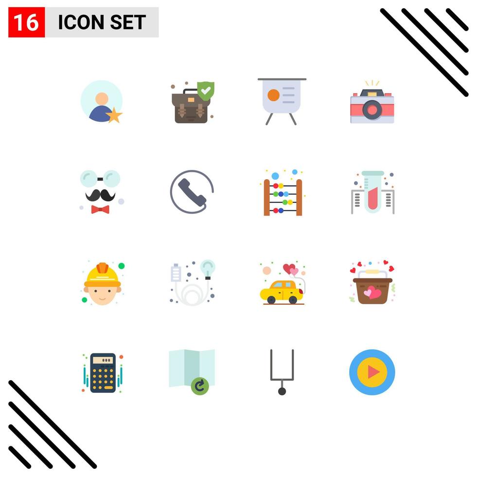 Universal Icon Symbols Group of 16 Modern Flat Colors of brim picture graph photo camera Editable Pack of Creative Vector Design Elements