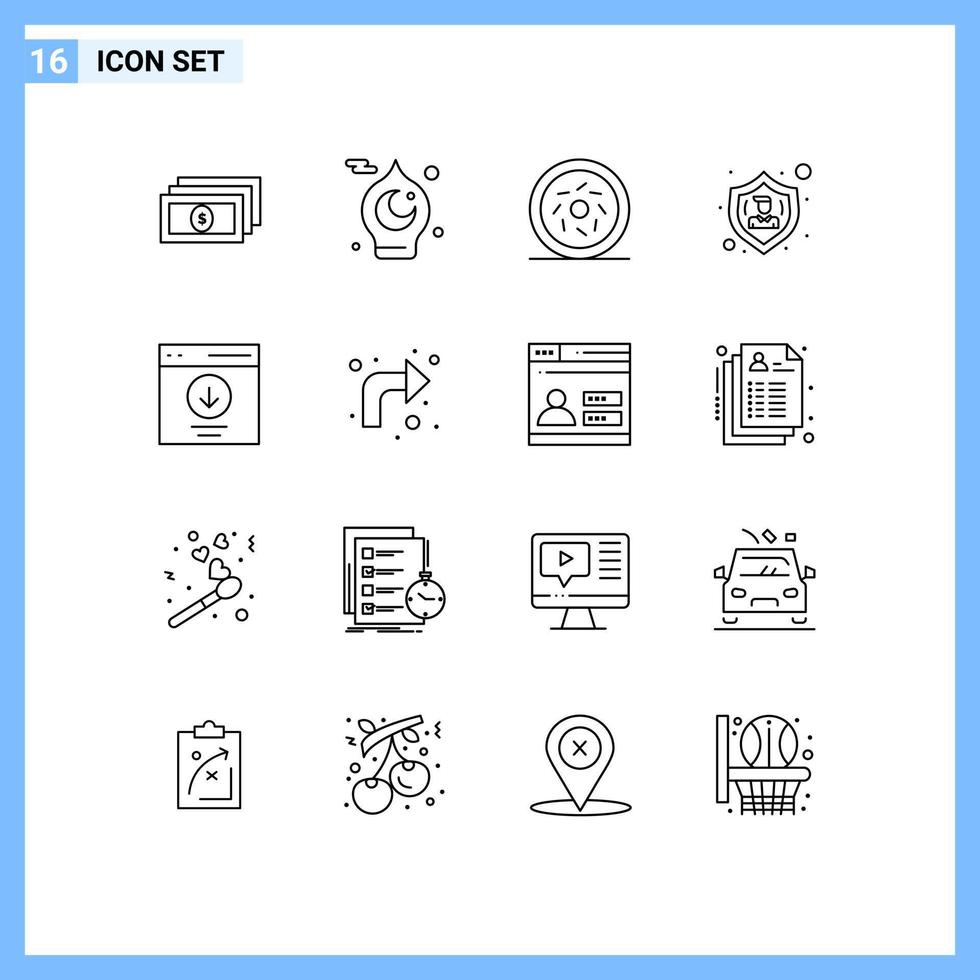 Pack of 16 Modern Outlines Signs and Symbols for Web Print Media such as interface communication donut user people Editable Vector Design Elements