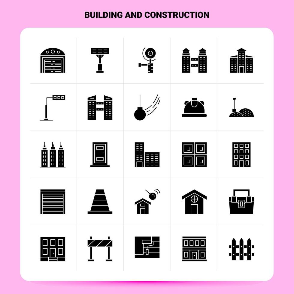 Solid 25 Building And Construction Icon set Vector Glyph Style Design Black Icons Set Web and Mobile Business ideas design Vector Illustration