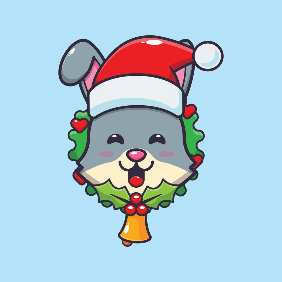 lindo conejo en el día de navidad. linda ilustración de dibujos animados de navidad. vector