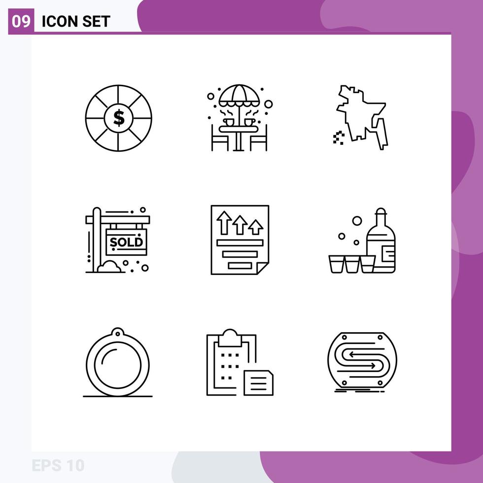 9 iconos creativos signos y símbolos modernos de datos de página bangladesh propiedad de ingresos elementos de diseño vectorial editables vector