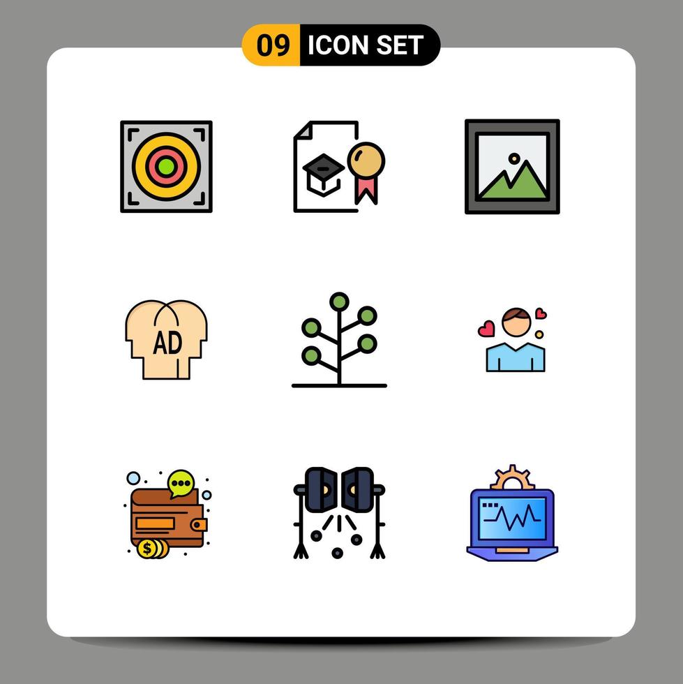 Stock Vector Icon Pack of 9 Line Signs and Symbols for nature forest image brian knowledge Editable Vector Design Elements