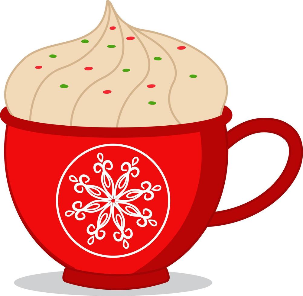 Hot chocolate with marshmallows in a red cup for Christmas. Merry Christmas and New Year cup with sweets. Elements of vector design.Suitable for Christmas design and coloring, advertising, postcards