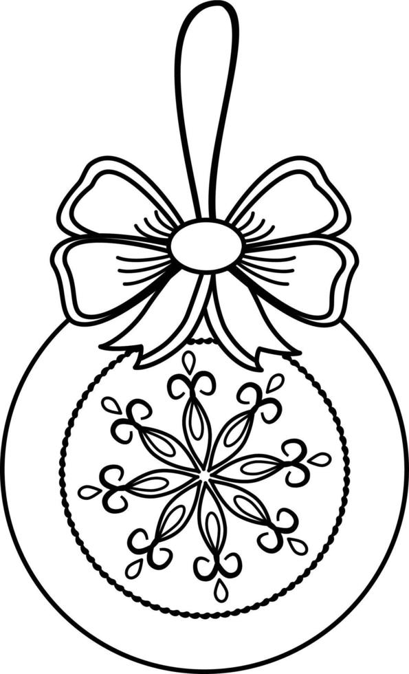 ilustración vectorial en blanco y negro de un juguete de árbol de navidad. ilustración festiva con un juguete de árbol de navidad con un patrón hermoso. adecuado para diseño y coloración navideña, publicidad, postales vector