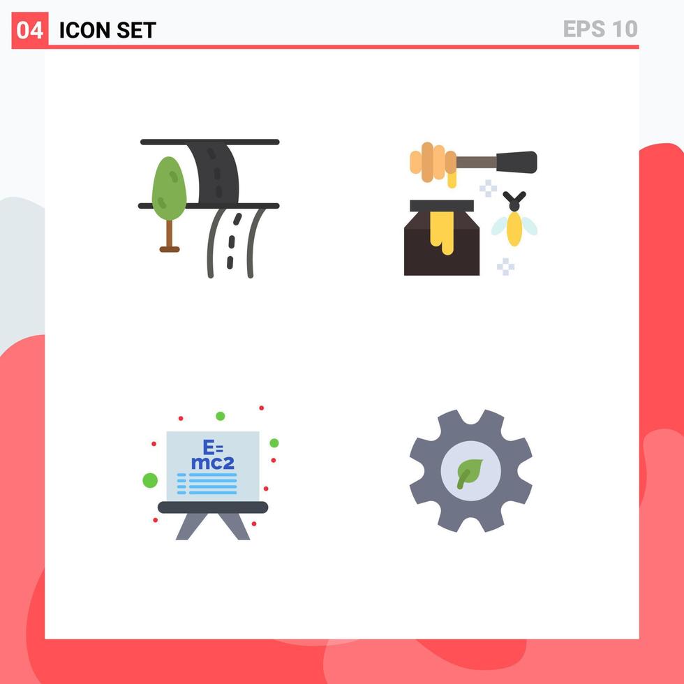 Group of 4 Modern Flat Icons Set for road formula bee sweet ecology Editable Vector Design Elements