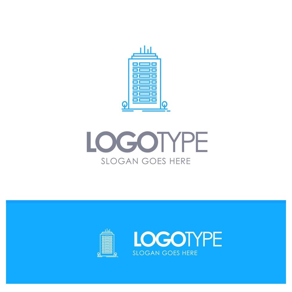Building Office Skyscraper Tower Blue outLine Logo with place for tagline vector