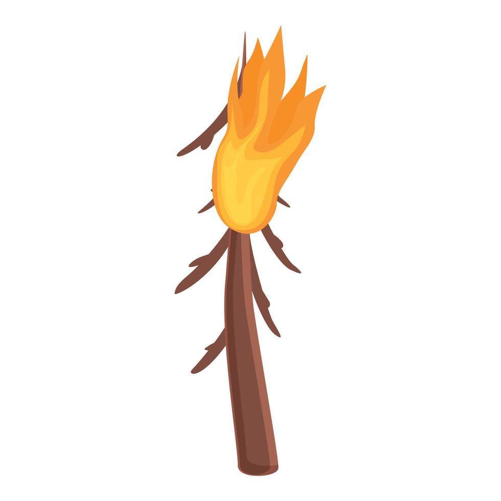 Old fir tree in flame icon, cartoon style vector