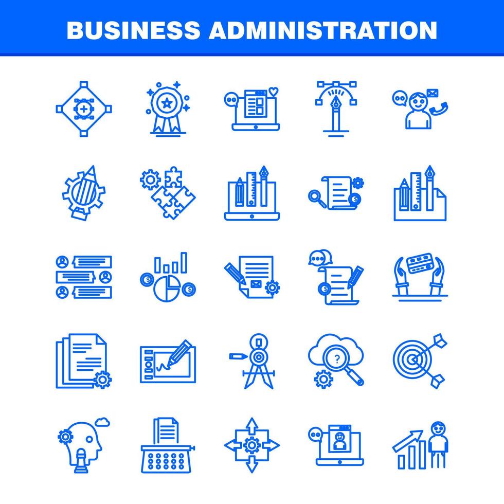 los iconos de la línea de administración de negocios establecidos para el kit de uxui móvil de infografía y el diseño de impresión incluyen el gráfico dólar negocio dinero configuración de engranajes lápiz escritura eps 10 vector