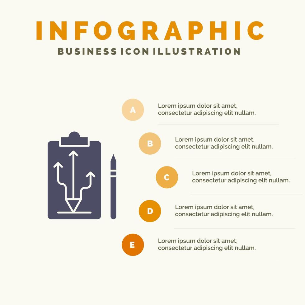 cabeza plan estrategia táctica pensar sólido icono infografía 5 pasos presentación antecedentes vector