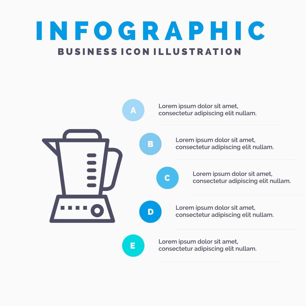 Blender Electric Home Machine Blue Infographics Template 5 Steps Vector Line Icon template