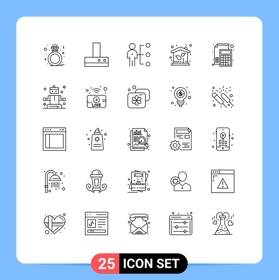 Set of 25 Modern UI Icons Symbols Signs for calculator property employee investment eco Editable Vector Design Elements
