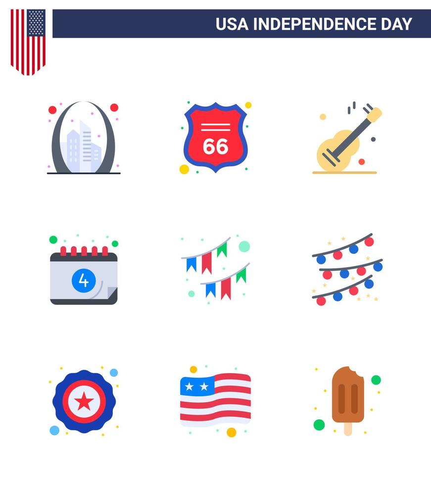 feliz día de la independencia paquete de iconos de 9 pisos para web e impresión fecha americana calendario americano elementos de diseño vectorial del día de estados unidos editables americanos vector