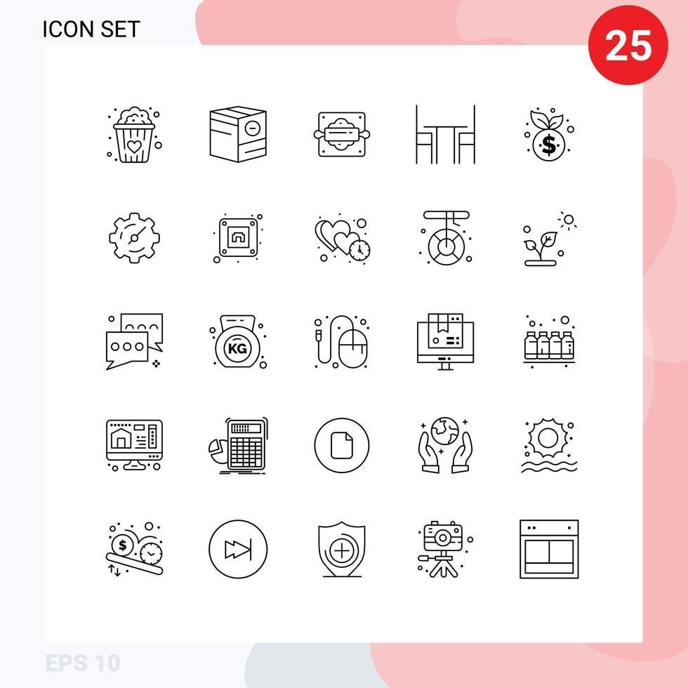 25 Universal Lines Set for Web and Mobile Applications business interior bakery furniture chair Editable Vector Design Elements