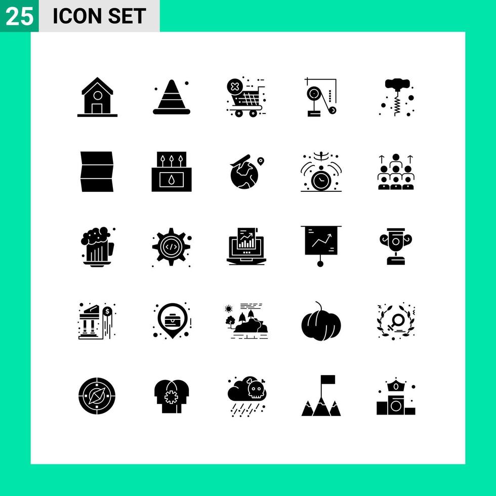 Modern Set of 25 Solid Glyphs and symbols such as power tools drill checkout exparimant physics physics Editable Vector Design Elements