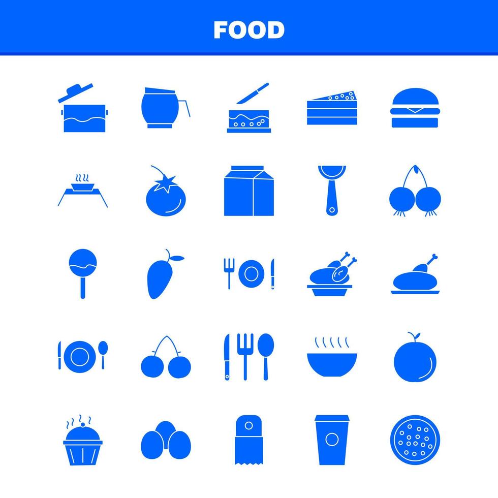 Food Solid Glyph Icons Set For Infographics Mobile UXUI Kit And Print Design Include Spice Chili Hot Pepper Cake Sweet Food Meal Collection Modern Infographic Logo and Pictogram Vector