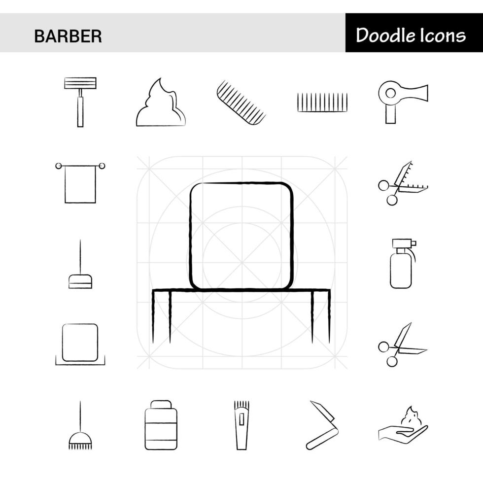 Set of 17 Barber handdrawn icon set vector