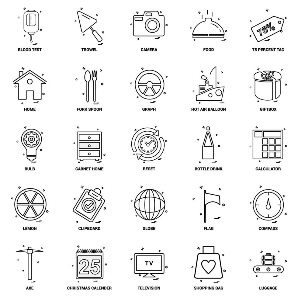 25 conjunto de iconos de línea de mezcla de concepto de negocio vector