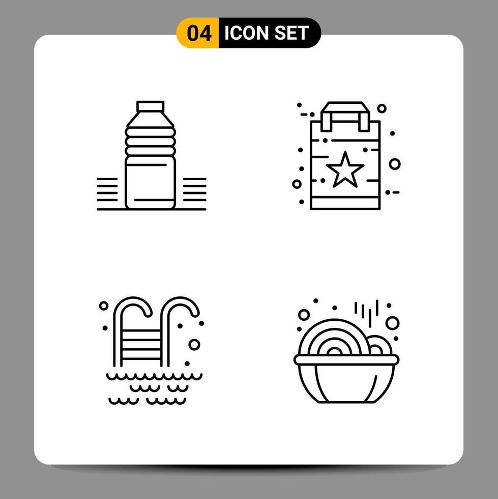 4 Black Icon Pack Outline Symbols Signs for Responsive designs on white background 4 Icons Set Creative Black Icon vector background