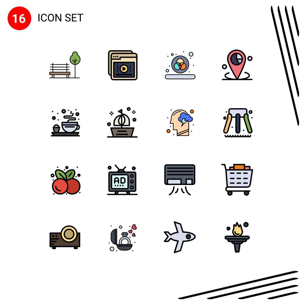 Group of 16 Flat Color Filled Lines Signs and Symbols for placeholder location learning graph rgb Editable Creative Vector Design Elements