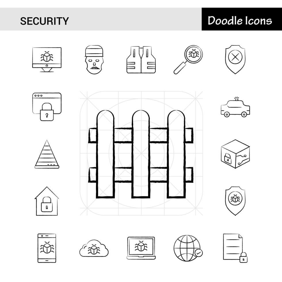 Set of 17 Security handdrawn icon set vector