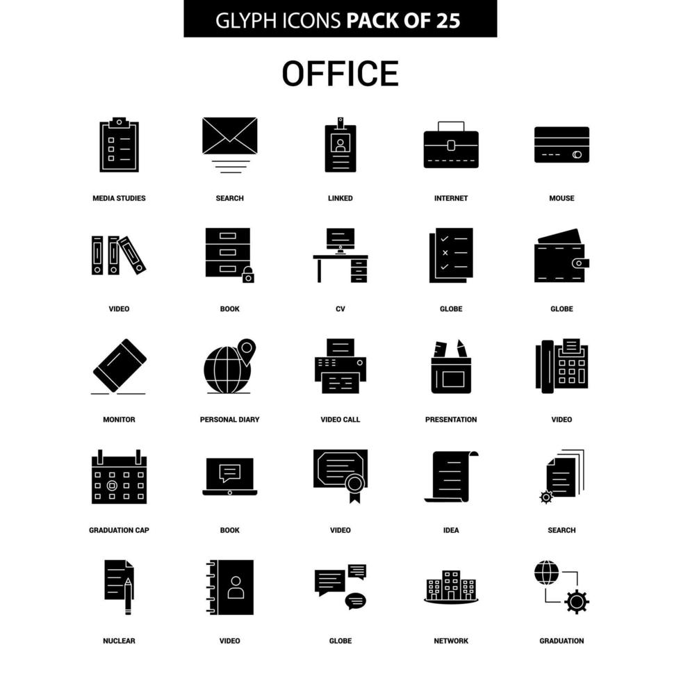 conjunto de iconos de vector de glifo de oficina
