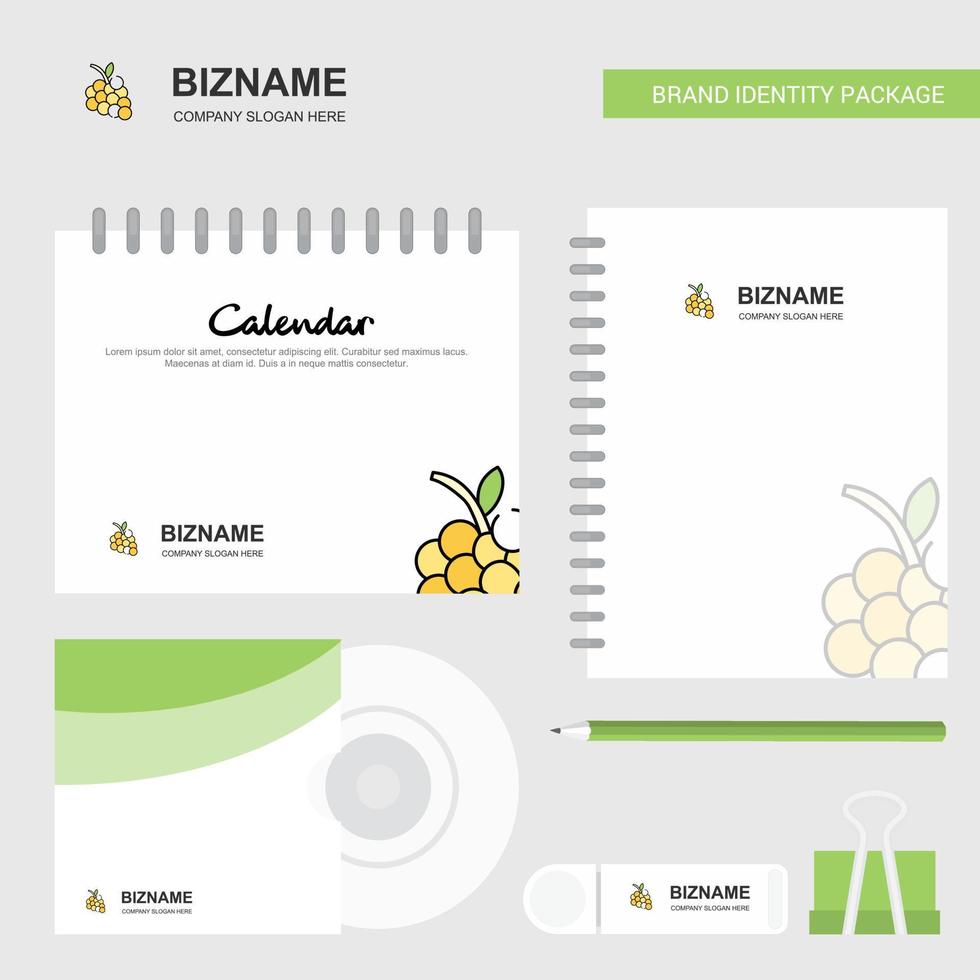 Grapes Logo Calendar Template CD Cover Diary and USB Brand Stationary Package Design Vector Template