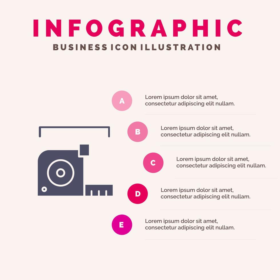 Measure Measurement Meter Roulette Ruler Solid Icon Infographics 5 Steps Presentation Background vector