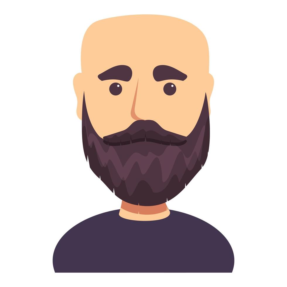 Bald dark haired man with beard icon, cartoon style vector